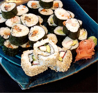 Premium Photo  Fresh made sushi roll set with soy sauce, sesame